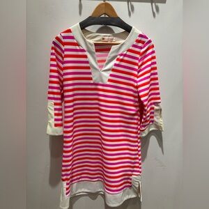 Jude Connally Pink and Red Striped Dress